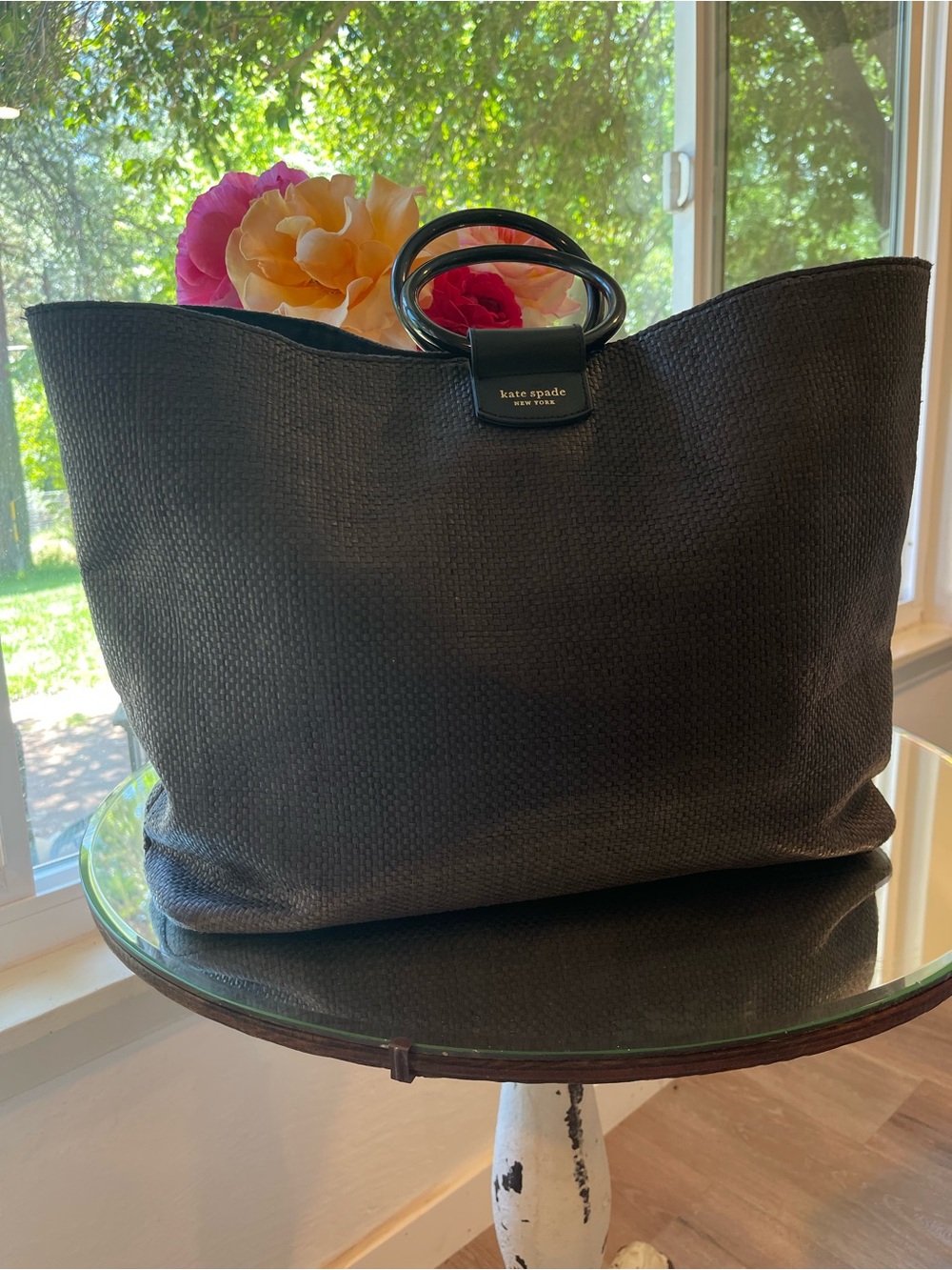 Kate Spade Black Woven Tote Oversized Resort Beach Bag